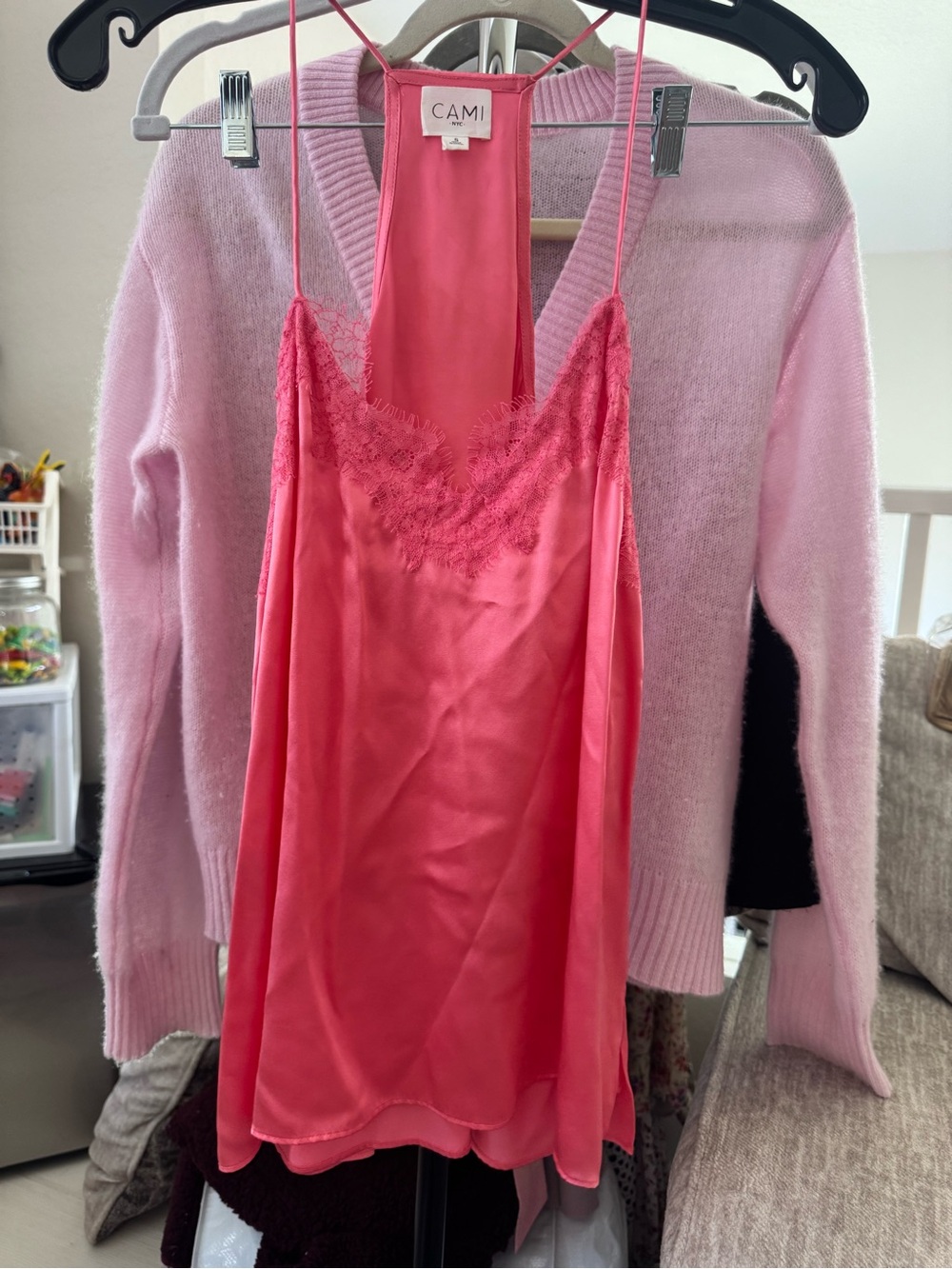 Cami NYC Coral Pink 100% Silk Lace Camisole